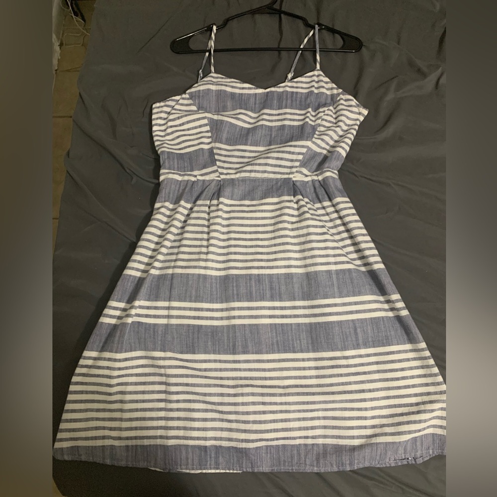Blue and white striped spaghetti strap dress